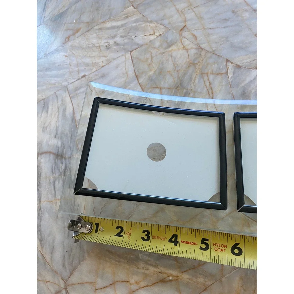 Modern Curved Glass Triple Picture Frame Black Trim Beveled Edge 4x6 Photos